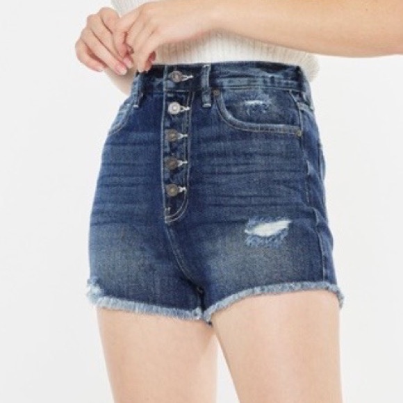 NWT Kancan Sofia Ultra High Rise Raw Hem Button Fly Denim Shorts - Picture 2 of 9